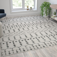 Flash Furniture RC-CR19-1330-810-IV-GR-GG Geometric Bohemian Low Pile Rug - 8' x 10' - Ivory/Gray Polyester